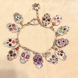 Stainless Steel Small Paperclip Chain Skull Day of the Dead Charms Multicolored